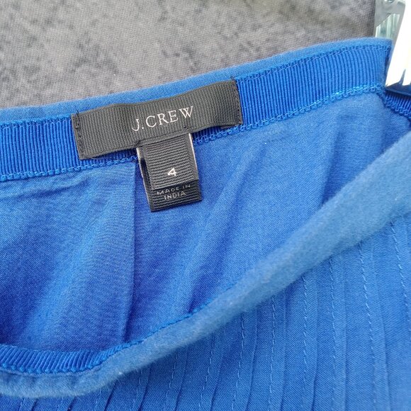 J. CREW‎ Eyelet Floral Pleated Lace Pintuck Cobalt Blue Lined Mini Skirt Sz.4 - Picture 2 of 6